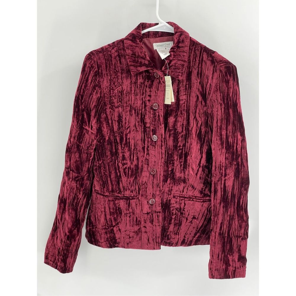 Coldwater‎ Creek Blazer Jacket Women Size XS Red Maroon Velvet Crinkle New